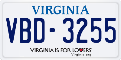 VA license plate VBD3255