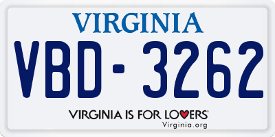 VA license plate VBD3262