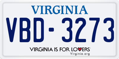 VA license plate VBD3273