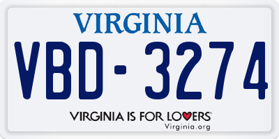 VA license plate VBD3274