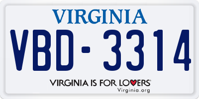 VA license plate VBD3314