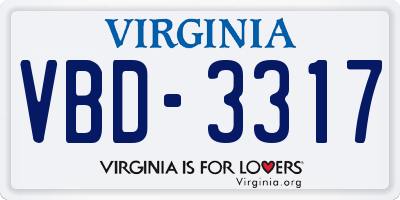 VA license plate VBD3317