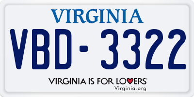 VA license plate VBD3322