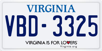 VA license plate VBD3325