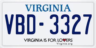 VA license plate VBD3327