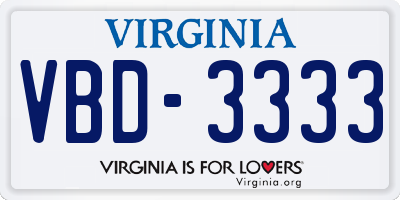VA license plate VBD3333