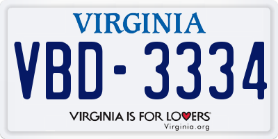 VA license plate VBD3334