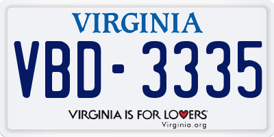 VA license plate VBD3335