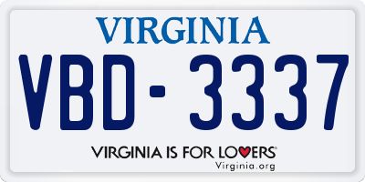 VA license plate VBD3337