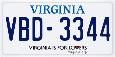 VA license plate VBD3344