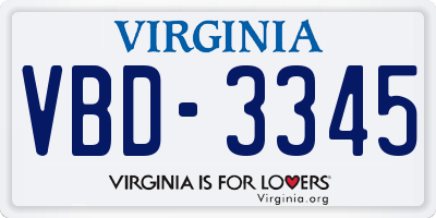 VA license plate VBD3345