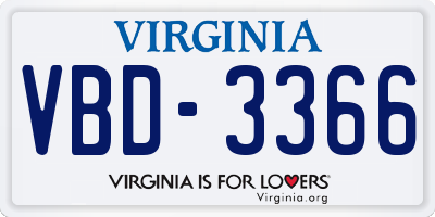 VA license plate VBD3366