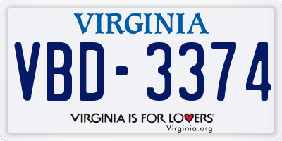 VA license plate VBD3374