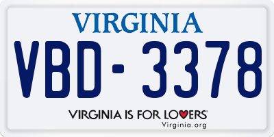 VA license plate VBD3378