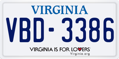 VA license plate VBD3386