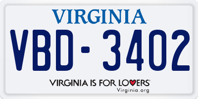 VA license plate VBD3402