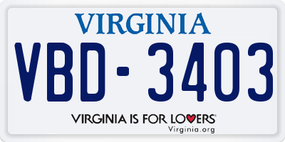 VA license plate VBD3403