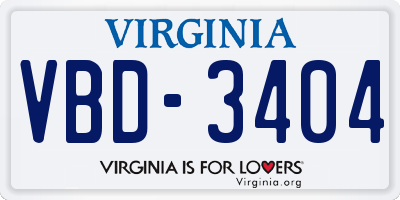 VA license plate VBD3404