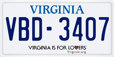 VA license plate VBD3407