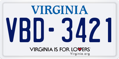 VA license plate VBD3421