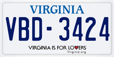 VA license plate VBD3424