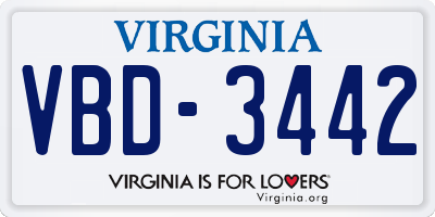 VA license plate VBD3442