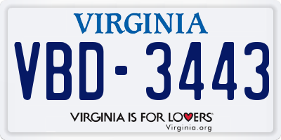 VA license plate VBD3443