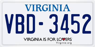 VA license plate VBD3452