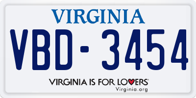 VA license plate VBD3454