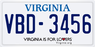 VA license plate VBD3456