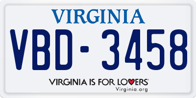 VA license plate VBD3458