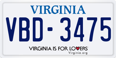 VA license plate VBD3475
