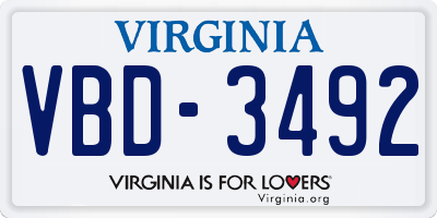 VA license plate VBD3492
