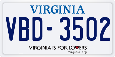 VA license plate VBD3502