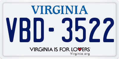 VA license plate VBD3522