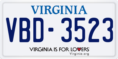 VA license plate VBD3523