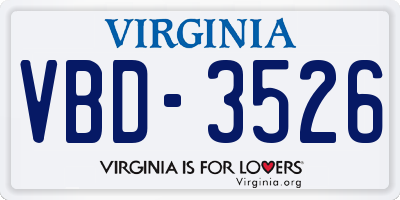 VA license plate VBD3526