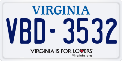 VA license plate VBD3532
