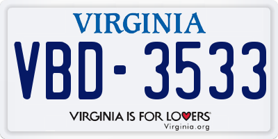 VA license plate VBD3533