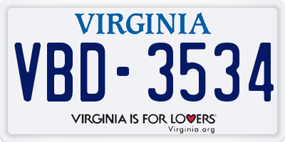 VA license plate VBD3534