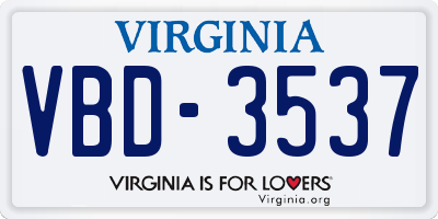 VA license plate VBD3537