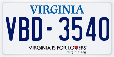 VA license plate VBD3540