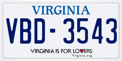 VA license plate VBD3543