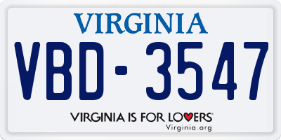 VA license plate VBD3547
