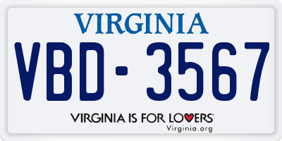 VA license plate VBD3567
