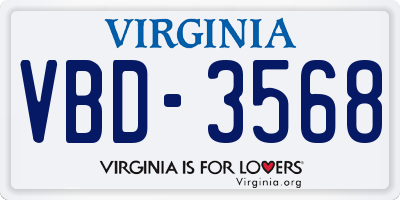 VA license plate VBD3568