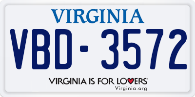 VA license plate VBD3572