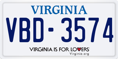 VA license plate VBD3574
