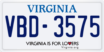 VA license plate VBD3575