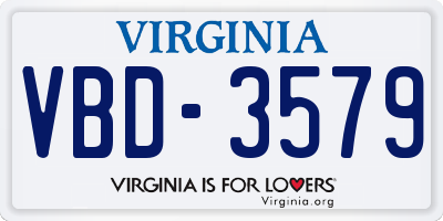 VA license plate VBD3579